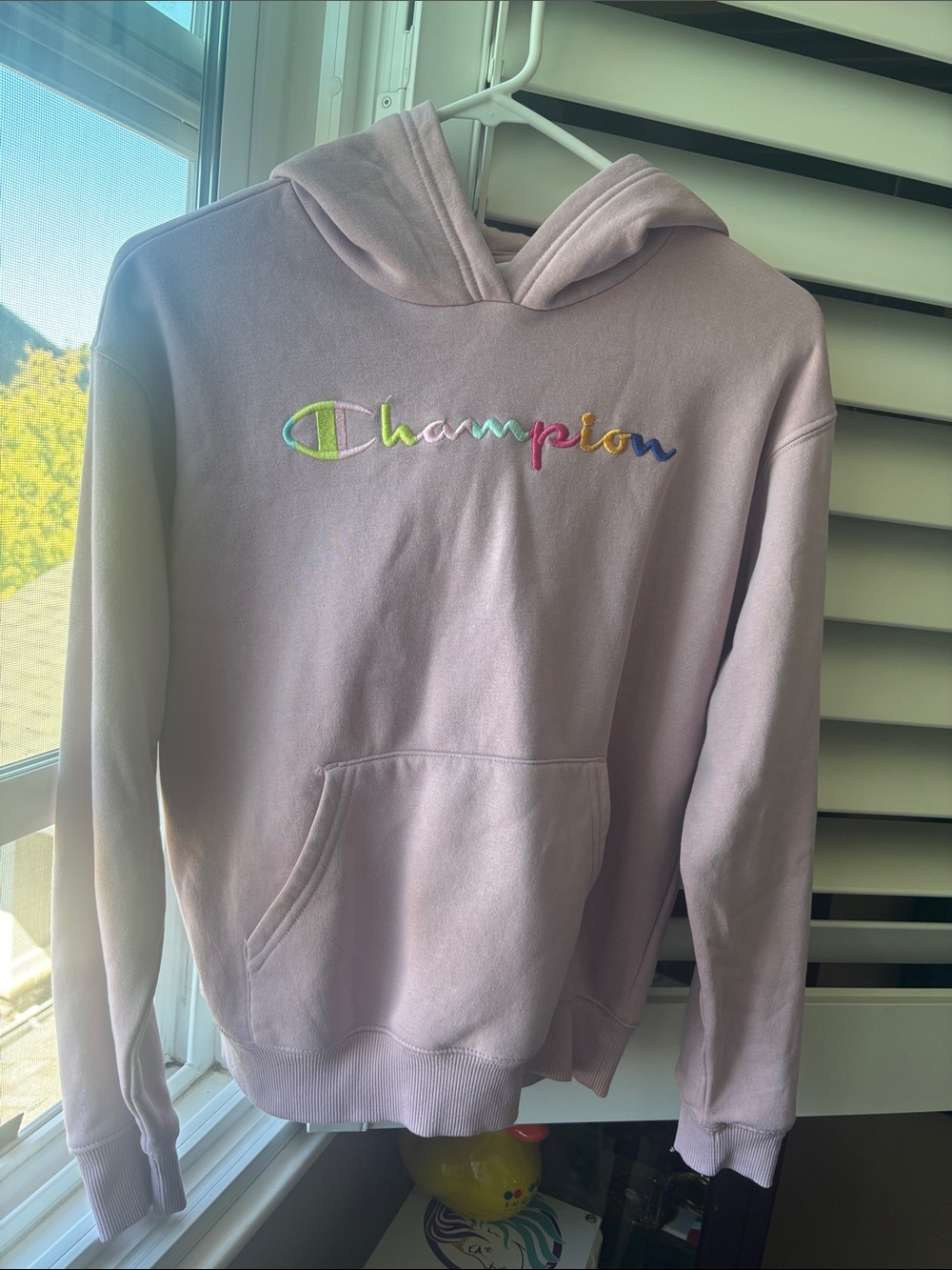 Champion Lavender Hoodie with Rainbow Embroidered Logo